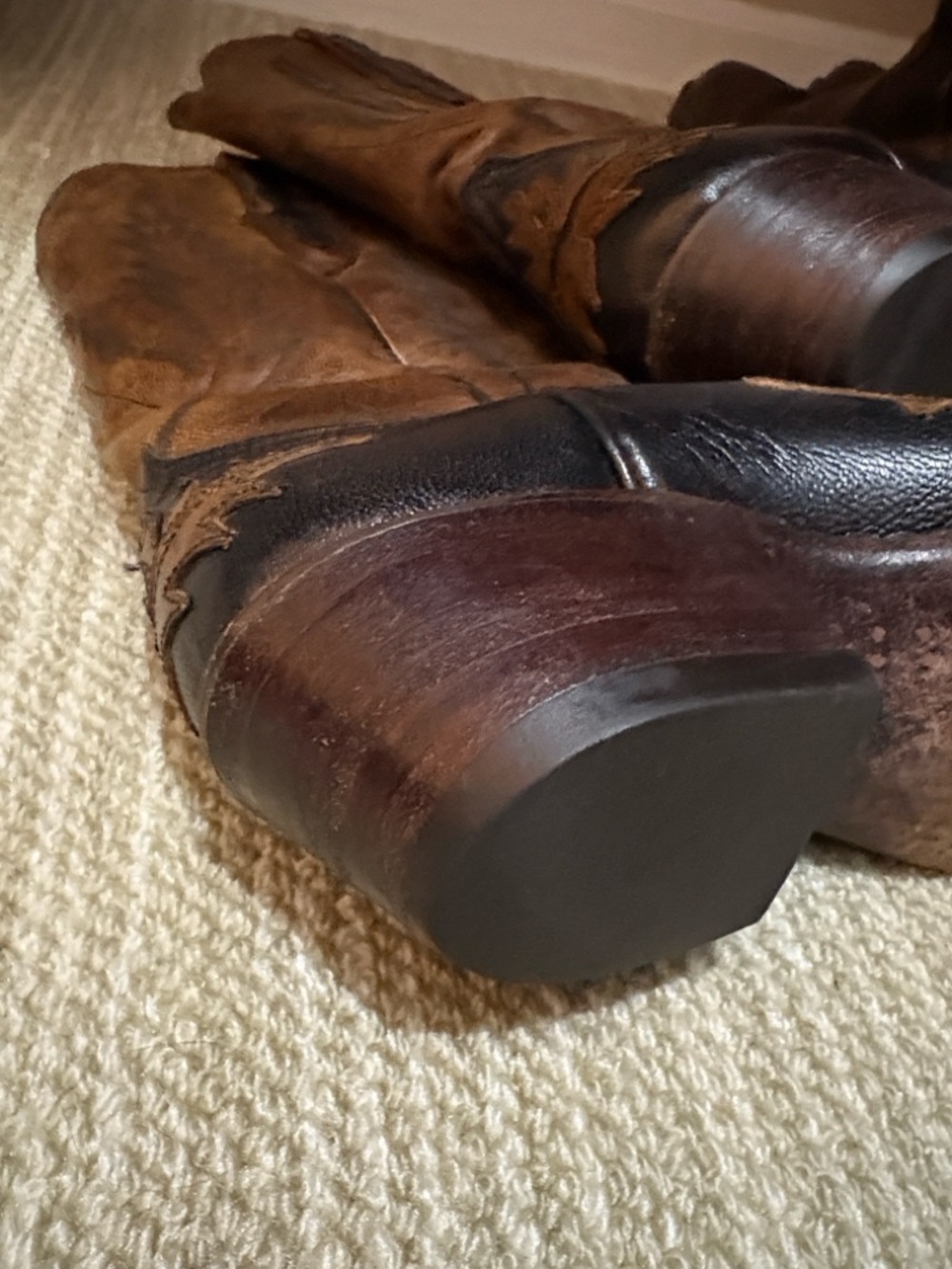 Brown Leather Heeled Western Boots - Women's Fashion